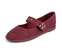 Feversole Women's Soft Breathable Mary Jane Memory Foam Cushioned Comfort Round Toe Metal Buckle Flats Walking Shoes Burgundy Corduroy Size UK 6.5