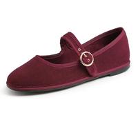 Feversole Women's Soft Breathable Mary Jane Memory Foam Cushioned Comfort Round Toe Metal Buckle Flats Walking Shoes Burgundy Corduroy Size UK 6.5