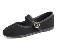 Feversole Women's Soft Breathable Mary Jane Memory Foam Cushioned Comfort Round Toe Metal Buckle Flats Walking Shoes Black Corduroy Size UK 4