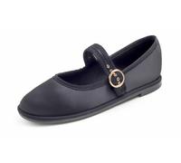 Feversole Women's Soft Breathable Mary Jane Memory Foam Cushioned Comfort Round Toe Metal Buckle Flats Walking Shoes Black Satin Size UK 3.5
