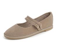 Feversole Women's Soft Breathable Mary Jane Memory Foam Cushioned Comfort Round Toe Metal Buckle Flats Walking Shoes Taupe Corduroy Size UK 4