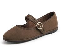Feversole Women's Soft Breathable Mary Jane Memory Foam Cushioned Comfort Round Toe Metal Buckle Flats Walking Shoes Brown Corduroy Size UK 5