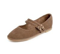 Feversole Women's Soft Breathable Mary Jane Memory Foam Cushioned Comfort Round Toe Metal Buckle Flats Walking Shoes Light Brown Corduroy Size UK 6