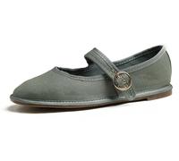Feversole Women's Soft Breathable Mary Jane Memory Foam Cushioned Comfort Round Toe Metal Buckle Flats Walking Shoes All Khaki Green Canvas Size UK 8