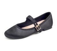 Feversole Women's Soft Breathable Mary Jane Memory Foam Cushioned Comfort Round Toe Metal Buckle Flats Walking Shoes Black Satin Size UK 6