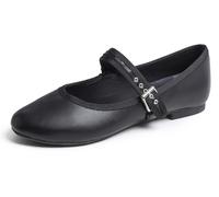 Feversole Women's Soft Breathable Mary Jane Memory Foam Cushioned Comfort Round Toe Metal Buckle Flats Walking Shoes Black Napa Size UK 4.5