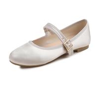 Feversole Women's Soft Breathable Mary Jane Memory Foam Cushioned Comfort Round Toe Metal Buckle Flats Walking Shoes Beige Satin Size UK 5