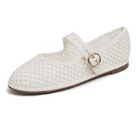 Feversole Women's Soft Breathable Mary Jane Memory Foam Cushioned Comfort Round Toe Metal Buckle Flats Walking Shoes Cream Size UK 4