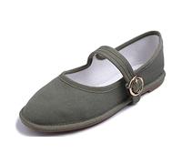 Feversole Women's Soft Breathable Mary Jane Memory Foam Cushioned Comfort Round Toe Metal Buckle Flats Walking Shoes Khaki Green Canvas Size UK 6