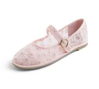 Feversole Women's Soft Breathable Mary Jane Memory Foam Cushioned Comfort Round Toe Metal Buckle Metal Buckle Flats Pink Lace Size UK 7