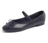 Feversole Women's Soft Cushion Padded Comfort Round Toe Mary Jane Elastic Fashion Ballet Flats Walking Shoes Black Vegan Leather with Canvas Lining 7 UK