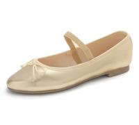Feversole Women's Soft Cushion Padded Comfort Round Toe Mary Jane Elastic Fashion Ballet Flats Walking Shoes Gold Vegan Leather with Canvas Lining 3.5 UK