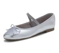 Feversole Women's Soft Cushion Padded Comfort Round Toe Mary Jane Elastic Fashion Ballet Flats Walking Shoes Silver Vegan Leather with Canvas Lining 5 UK