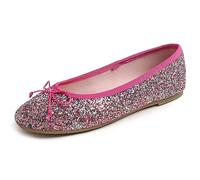 Feversole Women's Sparkle Memory Foam Cushioned Colorful Shiny Ballet Flats Pumps Glitter Around Multi Fuchsia Size 6