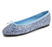 Feversole Women's Sparkle Memory Foam Cushioned Colorful Shiny Ballet Flats Pumps Glitter Around Multi Blue Size 5