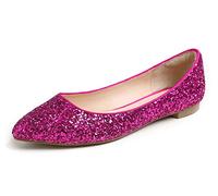 Feversole Women's Sparkle Memory Foam Cushioned Colorful Shiny Ballet Flats Pumps Glitter Point Hot Fuchsia Size 5