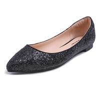 Feversole Women's Sparkle Memory Foam Cushioned Colorful Shiny Pointed Ballet Flats Pumps Glitter Black Size 4