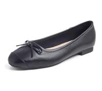 Feversole Women's Square Toe Fashion Bow Tie Dress Slip On Ballet Flats Black Plain Toe Cap Size 6 UK