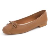 Feversole Women's Square Toe Fashion Bow Tie Dress Slip On Ballet Flats Camel Plain Toe Cap Size 7 UK
