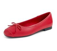 Feversole Women's Square Toe Fashion Bow Tie Dress Slip On Ballet Flats Red Plain Toe Cap Size 4.5 UK