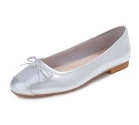 Feversole Women's Square Toe Fashion Bow Tie Dress Slip On Ballet Flats Silver Plain Toe Cap Size 6.5 UK