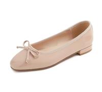 Feversole Women's Square Toe Low Heel Bow Tie Dress Pump Shoes Nude Patent Size 7 UK