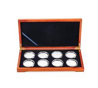 FEVERWORK Oak Coin Wood Case Display Box Wooden Parts Storage Collection Holders for 8 Coins
