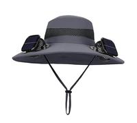 FEVKFTXF Solar Powered Dual Fan hat for Men, Summer Outdoor Hiking and Fishing, Sun Protection and Sunshade hat, Large eave Breathable Fisherman hat,A