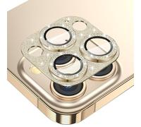 Fewdew for iPhone 15 Pro Max/iPhone 15 Pro Camera Lens Protector, 9H Tempered Glass [Anti Scrach] Metal Ring Camera Screen Protector Cover for iPhone 15 Pro 6.1"/ 15 Pro Max 6.7"(Gold Glitter)
