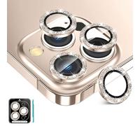 Fewdew for iPhone 16 Pro Max/iPhone 16 Pro Camera Lens Protector, 9H Tempered Glass [Ultra HD] [Anti Scrach] Metal Individual Ring Camera Screen Protector Cover,Desert Titanium Glitter