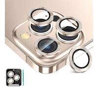 Fewdew for iPhone 16 Pro Max/iPhone 16 Pro Camera Lens Protector, 9H Tempered Glass [Ultra HD] [Anti Scrach] Metal Individual Ring Camera Screen Protector Cover,Desert Titanium