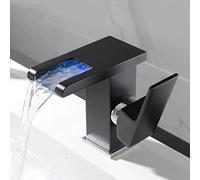 FEWDSCA Bathroom Sink Tap Led Waterfall Bathroom Basin Faucet, Single Handle Cold Hot Water Mixer Sink Tap, Color Change Powered by Water Flow/Black