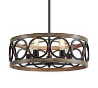 FEWDSCA Industrial Wooden Lights Round Lights Metal Rustic Lights Adjustable Height Lights for Liviroom Kitchen Diniroom