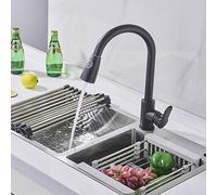 FEWDSCA Sink Faucet for Bar Farmhouse Commercial, Black Faucets, Silver Pull Out Kitchen Single Hole Handle, Swivel 360 Degree Water/Nero/a