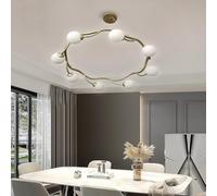 FEWDSCA Stesulfr Liviroom 8 Light Globe Mid-Century Light Modern Hangingp G9 Bulb Brushed Brass Finish White Globe Glass Shade Diniroom Kitchen/D