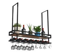 FEWDSCA Wine Racks Ceilihangishelves Bottle Glass Shelf Industrial Retro Decor Wall Mounted Wine Glass Rack for Bar Kitchen Liviroom/Black/100Cm(39In)