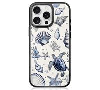FEWGEY Crystal Glass Phone Case for iPhone 15 Pro Max Compatible with Magsafe, Summer Sea Ocean Beach Turtle Shell Conch Starfish Designer Shock Proof Heavy-Duty Protection for Men Women Girls