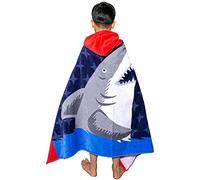 Fewlby Boys Hooded Beach Bath Towel, 100% Cotton Bathrobe Kids Cartoon Hooded Bath Blanket Swimming Towel Surfing Poncho, 30"*50", Shark