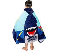 Fewlby Boys Hooded Beach Bath Towel, 100% Cotton Bathrobe Kids Cartoon Hooded Bath Blanket Swimming Towel Surfing Poncho, 30"*50", Shark