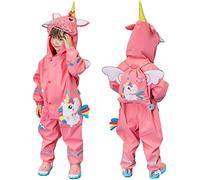 Fewlby Kids Puddle Suit All in One Waterproof Overalls Rainsuit Boys Girls Muddy Suit Hooded Raincoat Rainwear Cartoon Romper 2-4 years M Size