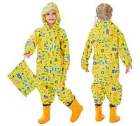Fewlby Kids Puddle Suit Boys Girls Rain Suit All in One Waterproof Overalls Toddler Muddy Suit Hooded Raincoat Cartoon Rainwear 7-9 Years XL Size