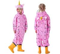 Fewlby Kids Puddle Suit Boys Girls Rain Suit All in One Waterproof Overalls Toddler Muddy Suit Hooded Raincoat Cartoon Unicorn Rainwear 8-10 Years XXL Size