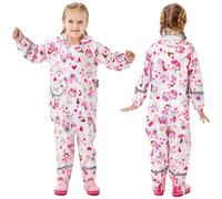 Fewlby Kids Puddle Suit Girls Rain Suit All in One Waterproof Overalls Toddler Muddy Suit Hooded Raincoat Cartoon Unicorn Rainwear 2-5 Years M Size