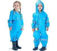 Fewlby Kids Puddle Suit, Waterproof Overalls for Boys Girls All in One Rain Suit Toddler Muddy Suit Hooded Raincoat Cartoon Owl Rainwear, 7-9 Years XL Size