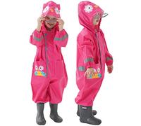 Fewlby Kids Puddle Suit, Waterproof Overalls for Boys Girls All in One Rain Suit Toddler Muddy Suit Hooded Raincoat Cartoon Owl Rainwear, 8-10 Years XXL Size