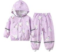 Fewlby Kids Waterproof Suit, Raincoat & Trousers 2-Piece Rain Suit Set, Girls Cartoon Printed Unicorn Puddle Suit, 1-2 Years
