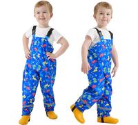 Fewlby Kids Waterproof Trousers, Rain Dungarees Bib Overalls for Boys Girls Rain Trousers Wind and Waterproof Mud Rain Pants Cartoon Dinosaur Rainwear for Outdoor Play, 4-5 Years