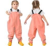 Fewlby Kids Waterproof Trousers, Rain Trousers Bib Overalls Boys Girls Rain Dungarees Wind and Waterproof Mud Pants Toddler Outdoor Rainwear with Reflective Strips, 4-5 Years Red
