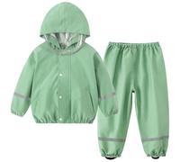 Fewlby Puddle Suit Kids Waterproof Suit, Waterproof Jacket & Rain Trousers 2-Piece Set, Girls Boys Raincoat and Pants Toddler Cartoon Rain Suit for 1-7 Years