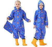 Fewlby Rain Suit Kids Puddle Suit Boys Girls Muddy Suit All in One Waterproof Overalls Hooded Raincoat Cartoon Rainwear 5-7 Years L Size